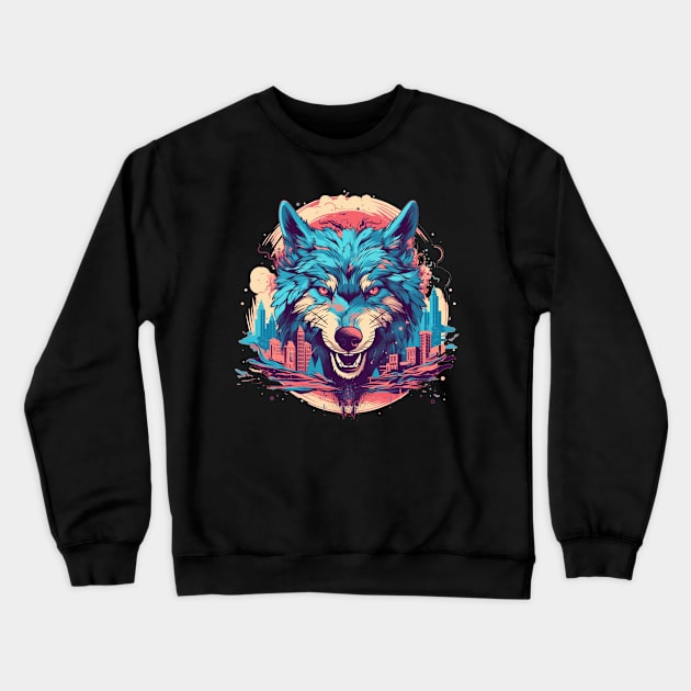 Wolf in the City Crewneck Sweatshirt by Kawaii Cuties